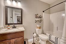 1309 Ridge Pointe Way Blairsville, GA 30512 - Photo 18 of 73 a bathroom with a granite countertop sink toilet mirror and shower