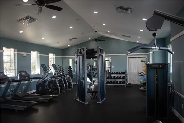 a view of a room with gym equipment