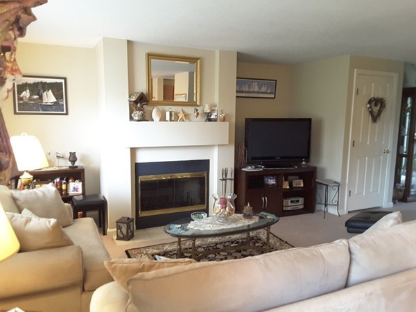 161 Stone Ridge Road, Unit 161 Franklin, MA 02038 - Photo 3 of 23 a living room with furniture a flat screen tv and a fireplace
