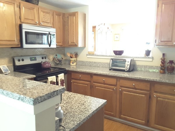 161 Stone Ridge Road, Unit 161 Franklin, MA 02038 - Photo 6 of 23 a kitchen with stainless steel appliances granite countertop a sink stove and microwave