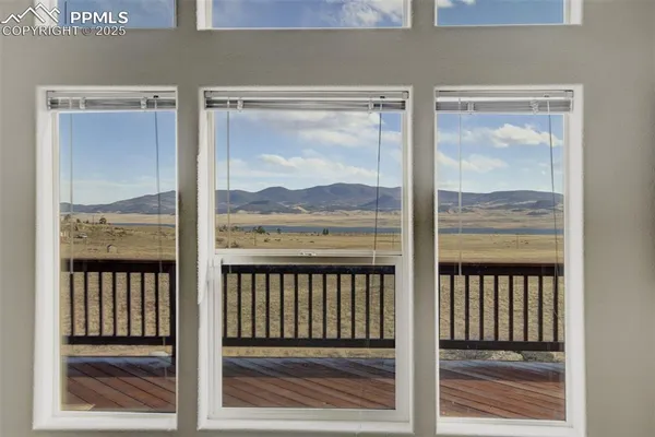 a view of a balcony from a window