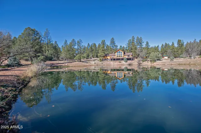 a view of a lake with a city