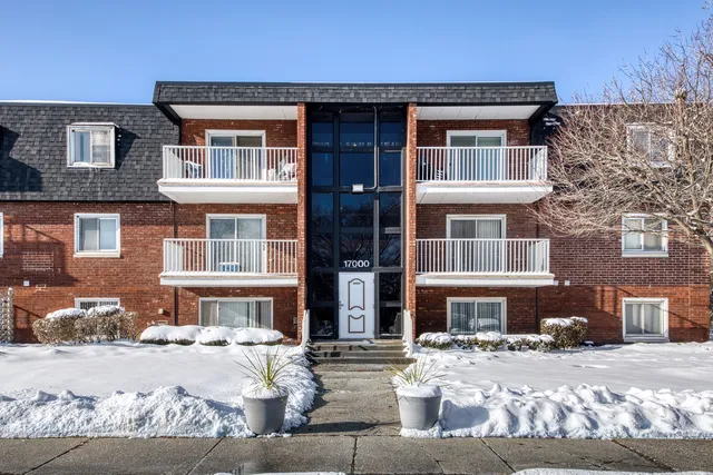 a front view of a building with street