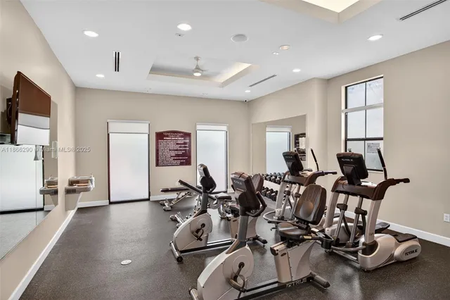 a view of a room with gym equipment