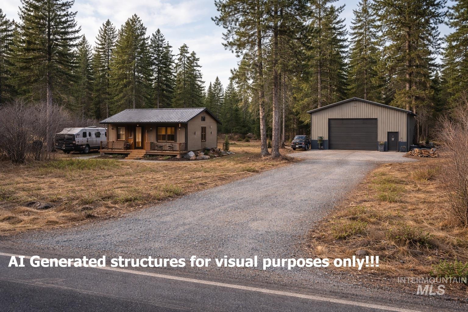 92 Rouleau Loop Weippe, ID 83553 - Photo 10 of 13 View of front facade with an outbuilding, a porch, a detached garage, driveway, and a metal roof