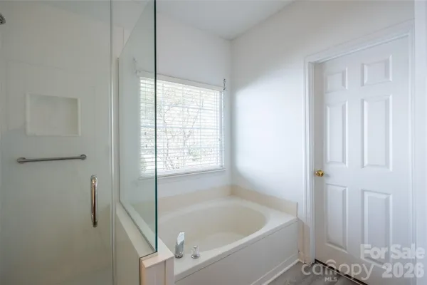 a bathroom with a bathtub