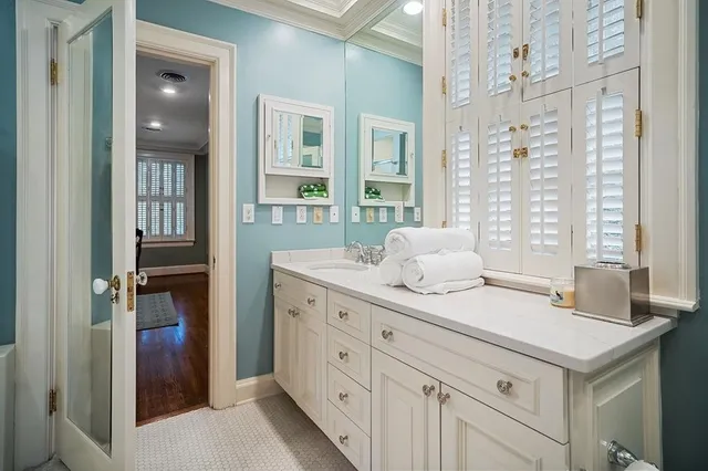 an aerial view of a house with a garden