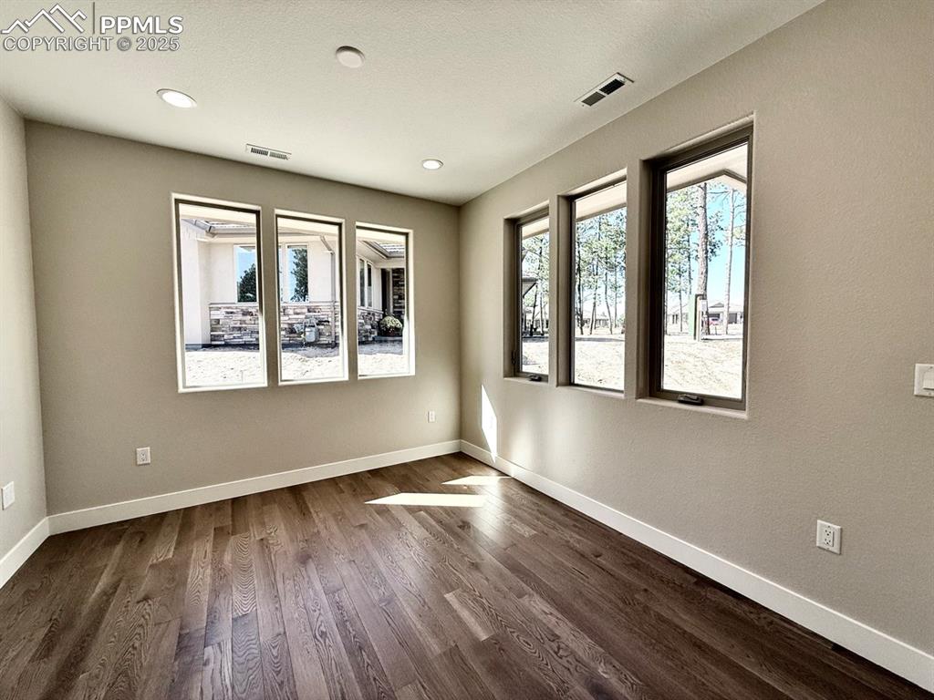 3135 Promise Point Colorado Springs, CO 80921 - Photo 7 of 33 Unfurnished room with dark wood finished floors, plenty of natural light, and recessed lighting