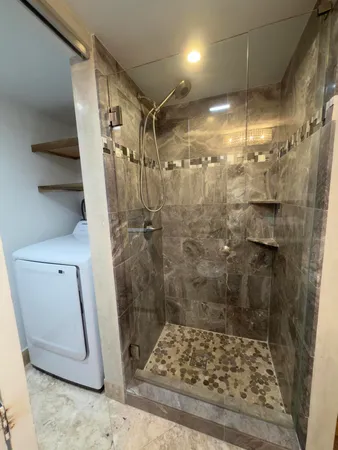a bathroom with a shower