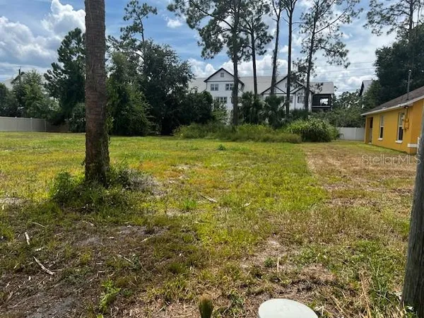 a view of a yard with an trees