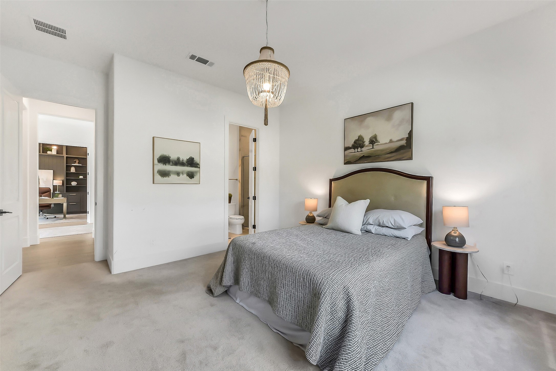 4903 Lagos Lagoon Way Spring, TX 77389 - Photo 21 of 49 Downstairs guest retreat featuring designer lighting and private access to a full bath- perfect for hosting in comfort and style.