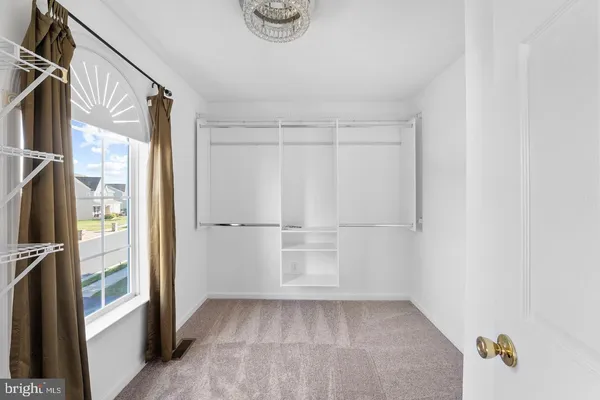 a view of walk in closet with empty racks