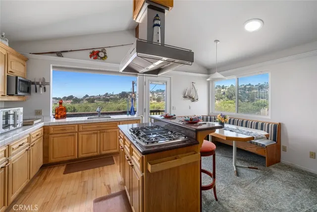 a view of a balcony with city view