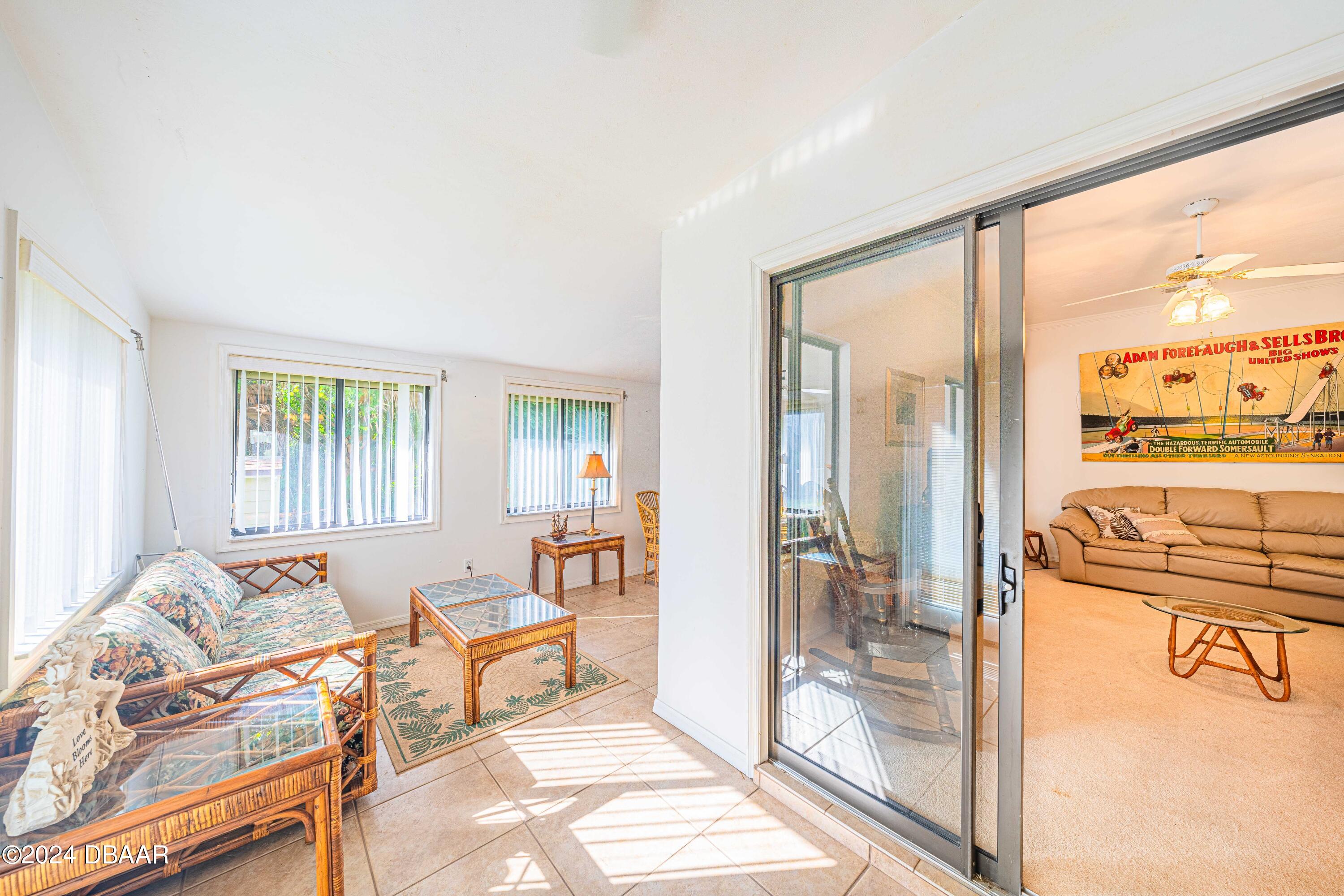 42 Jana Drive Ponce Inlet, FL 32127 - Photo 12 of 34 a living room with furniture and a floor to ceiling window