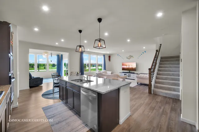 a kitchen with lots of counter top space