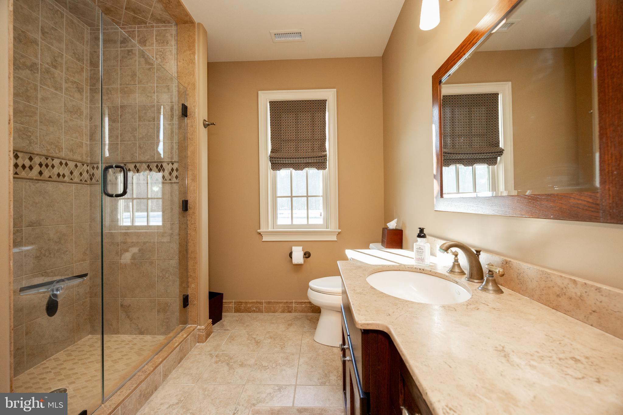 2230 Creek Road Glenmoore, PA 19343 - Photo 48 of 86 a bathroom with a granite countertop sink toilet and shower