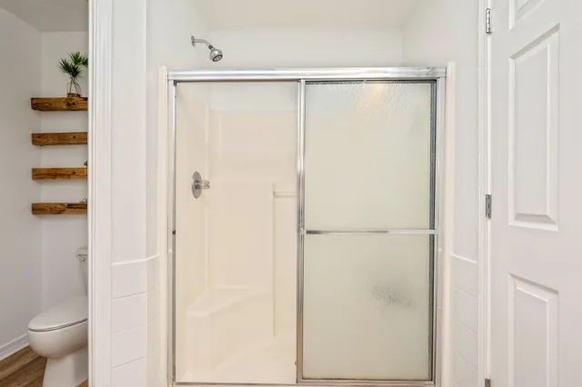 a bathroom with a shower