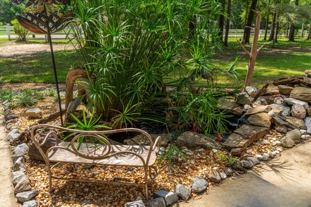 a backyard of a house with lots of green space