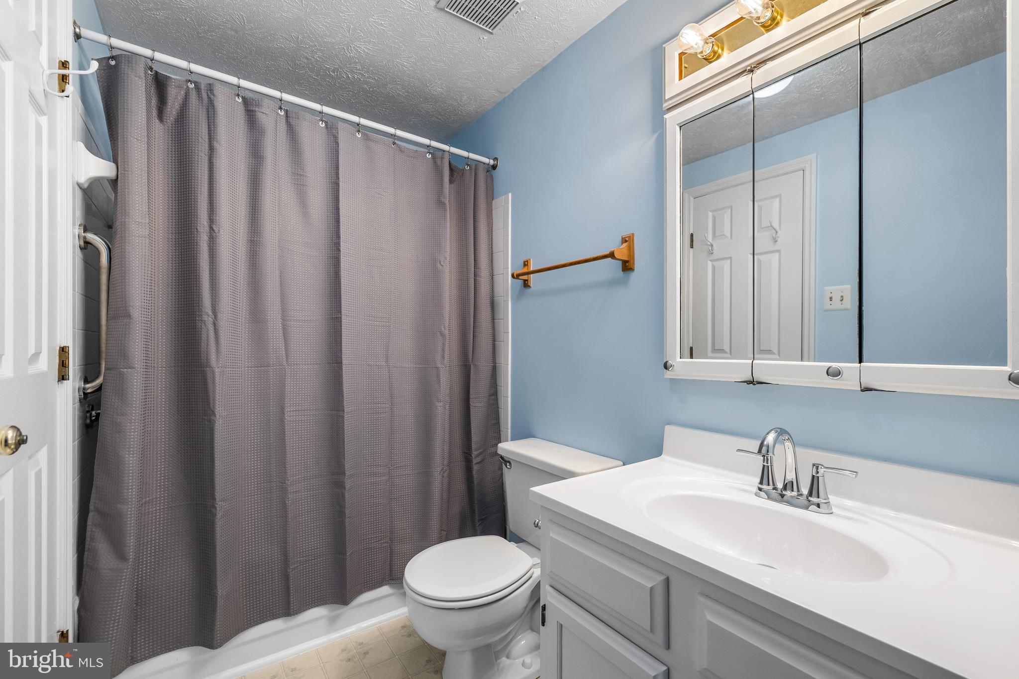 3790 Timahoe Circle Baltimore, MD 21236 - Photo 17 of 33 a bathroom with a sink a toilet and shower curtain