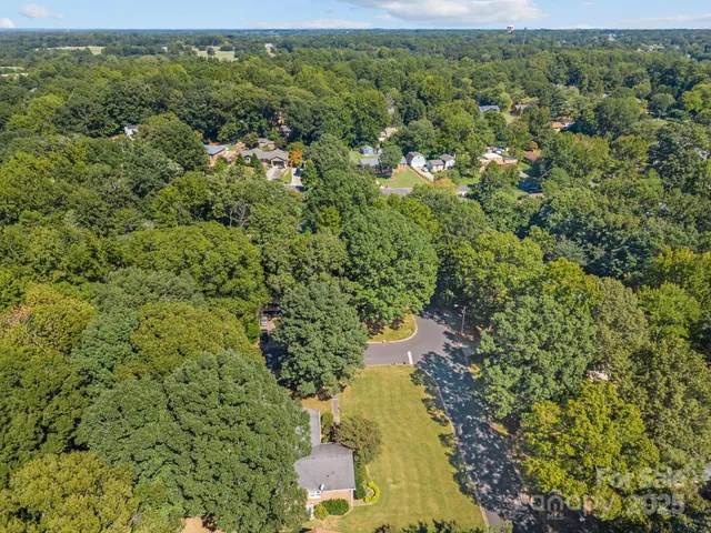 a view of a forest with a houses