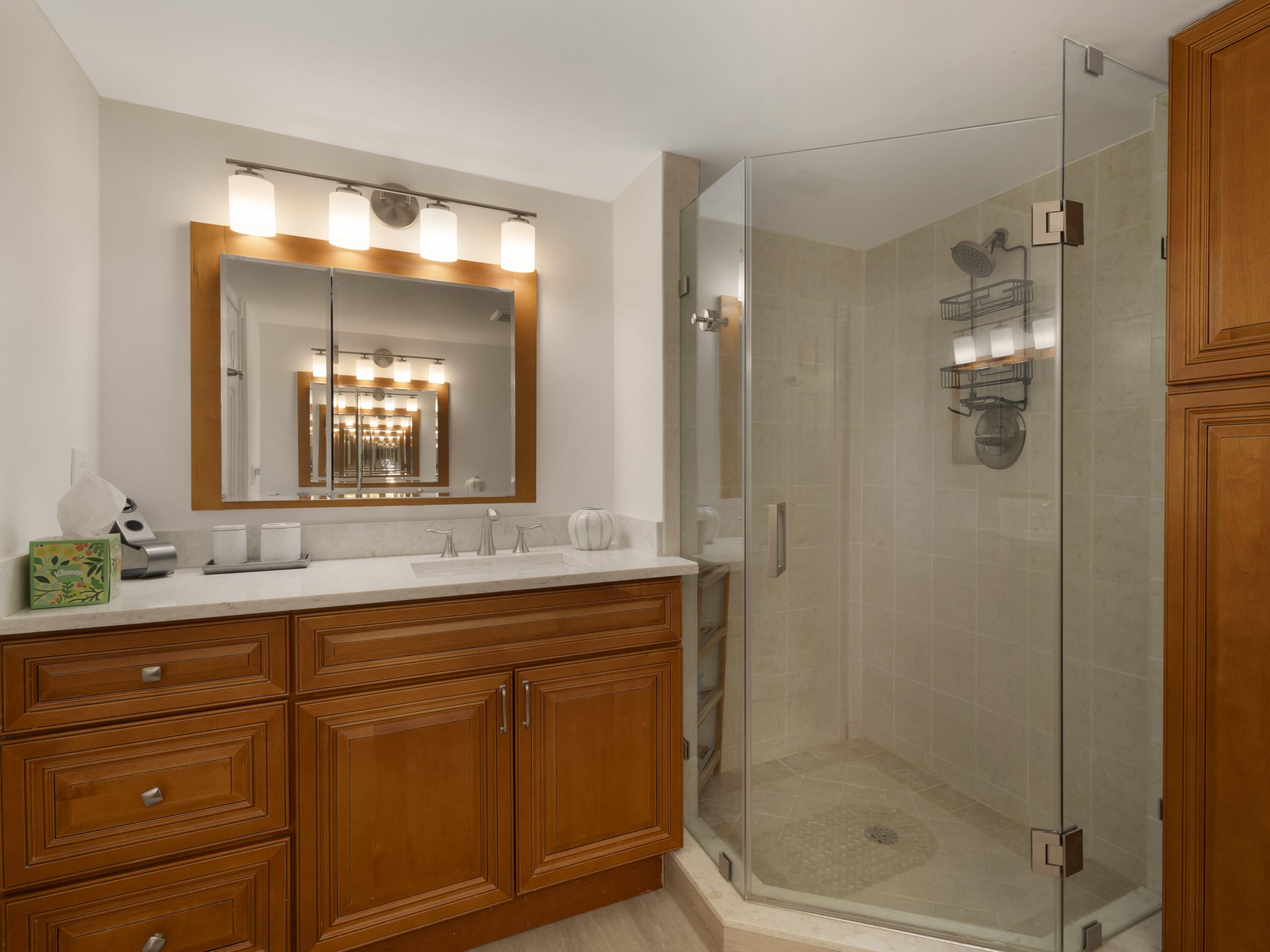 4200 North Ocean Drive, Unit 2301 Singer Island, FL 33404 - Photo 24 of 52 a bathroom with a sink mirror and a shower
