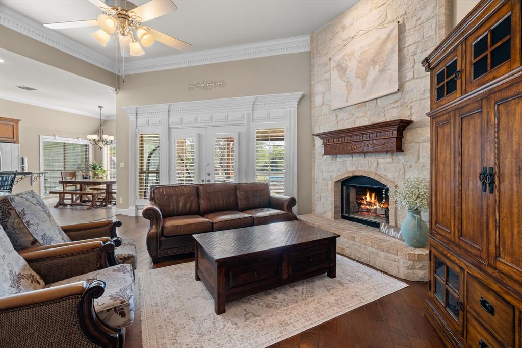 112 Waterfall Court Azle, TX 76020 - Photo 6 of 40 a living room with furniture and a fireplace