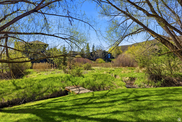 7935 Mustang Loop Road Park City, UT 84098 - Photo 17 of 60 Expansive green space featuring a small wooden bridge over a natural stream