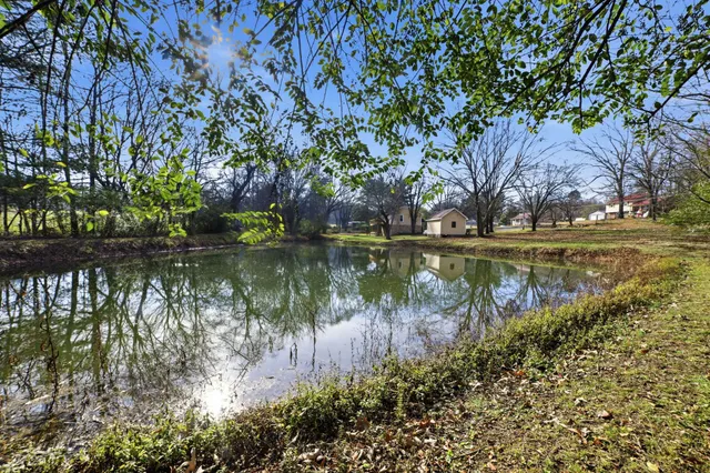 a view of lake with green space