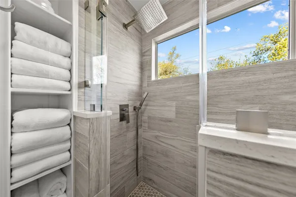 a bathroom with a shower