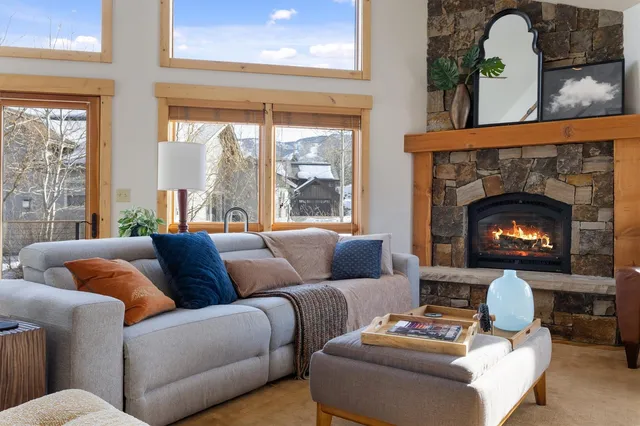 a living room with furniture window and a fireplace