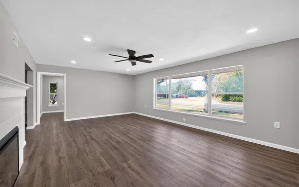 a large kitchen with cabinets