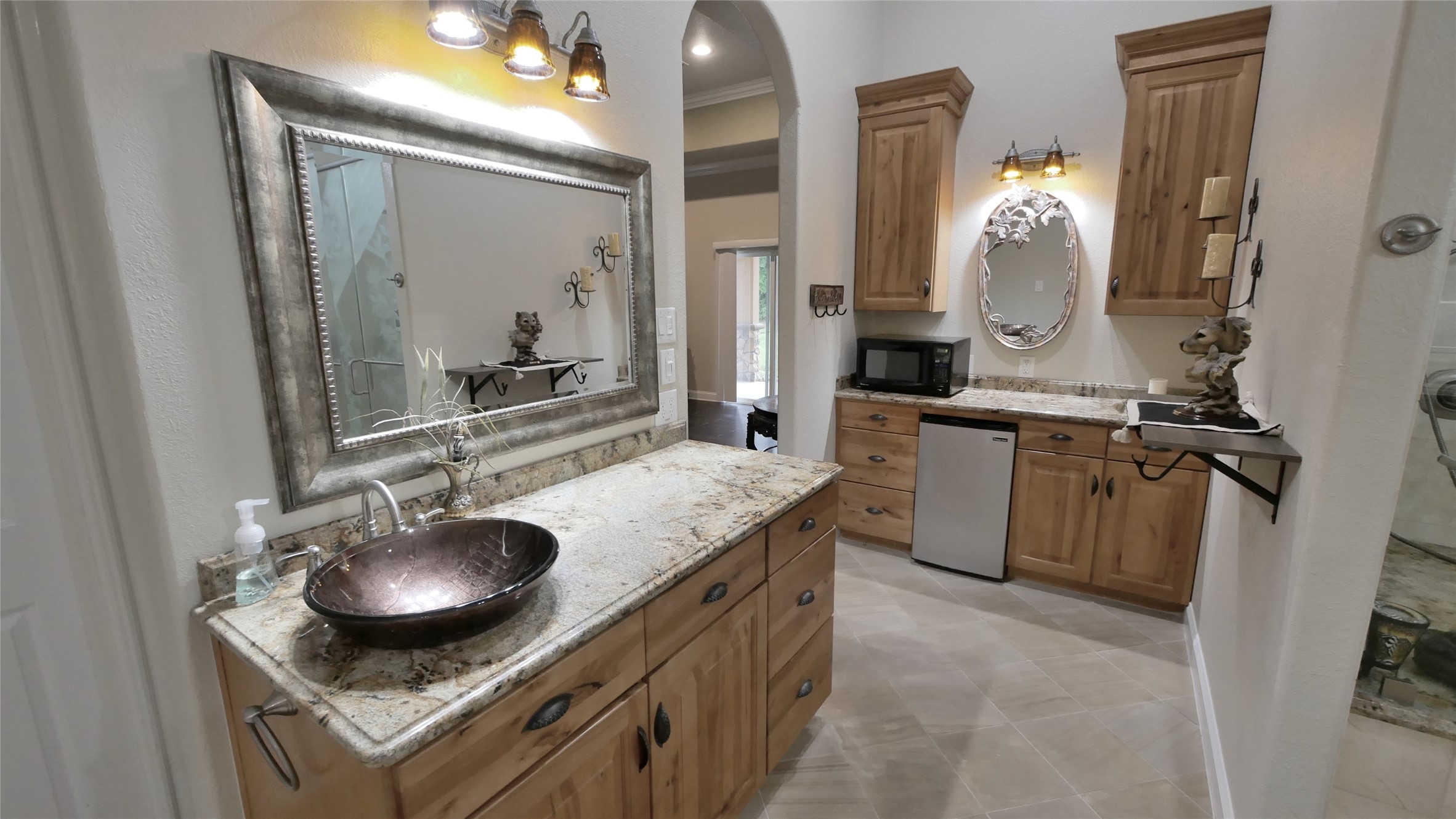 23478 Bays Chapel Road Richards, TX 77873 - Photo 26 of 49 a bathroom with a granite countertop sink and a mirror
