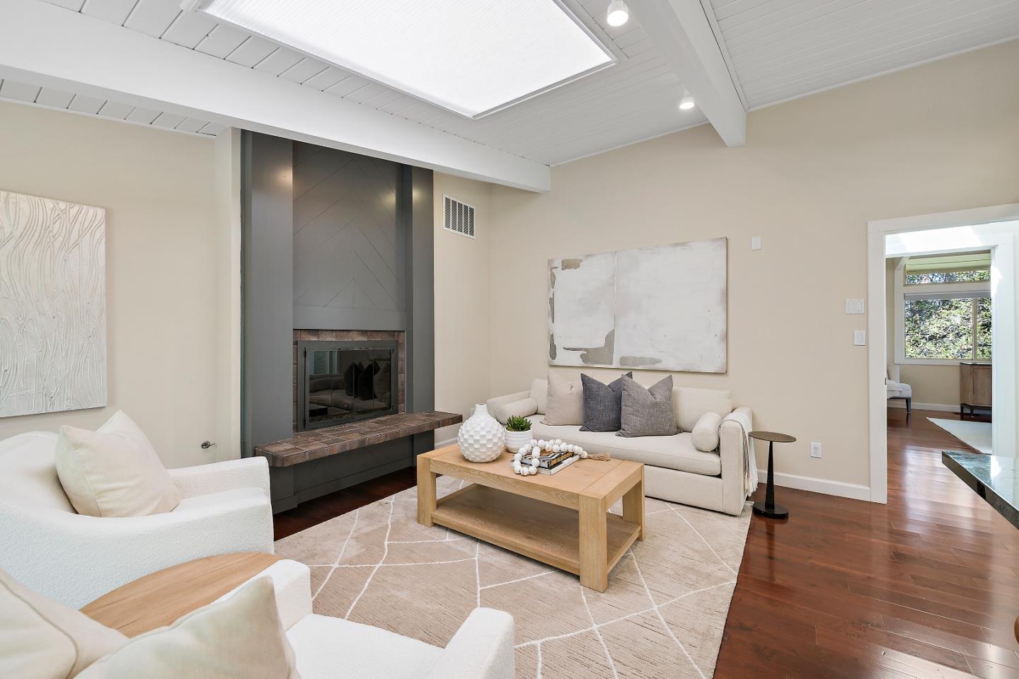 60 Linaria Way Portola Valley, CA 94028 - Photo 14 of 39 a living room with furniture and a fireplace