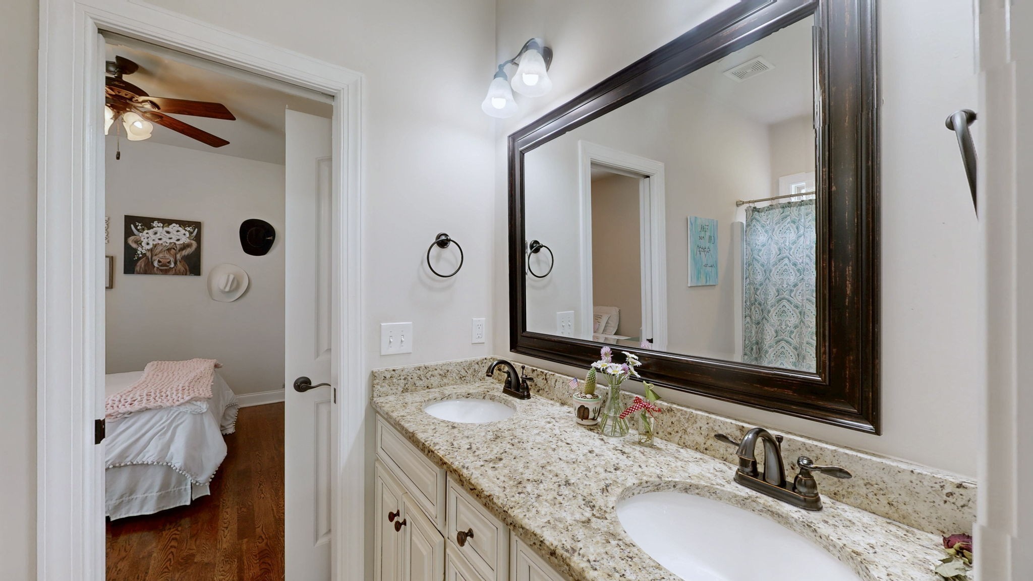 15505 Versailles Road Rockvale, TN 37153 - Photo 26 of 38 a bathroom with a granite countertop double vanity sink and a mirror