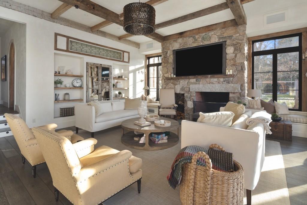 34 Martins Lane Hingham, MA 02043 - Photo 18 of 42 a living room with furniture a fireplace and a flat screen tv