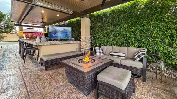 a outdoor space with furniture and garden view