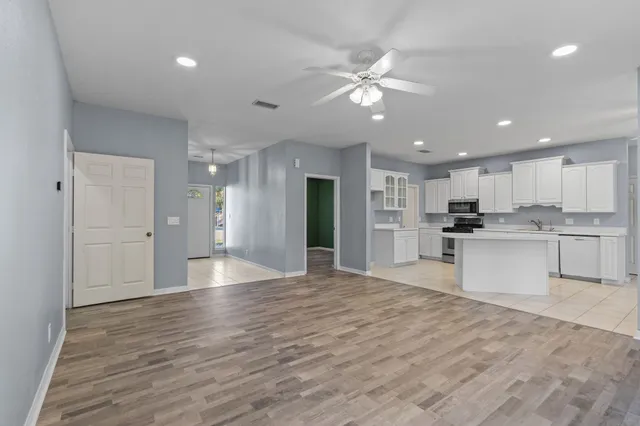 an empty room with windows