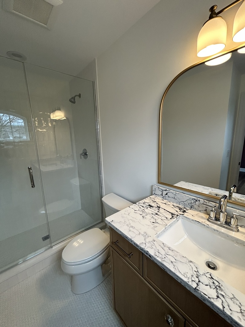 769 South Fairview Avenue Elmhurst, IL 60126 - Photo 18 of 22 a bathroom with a granite countertop sink a toilet and shower