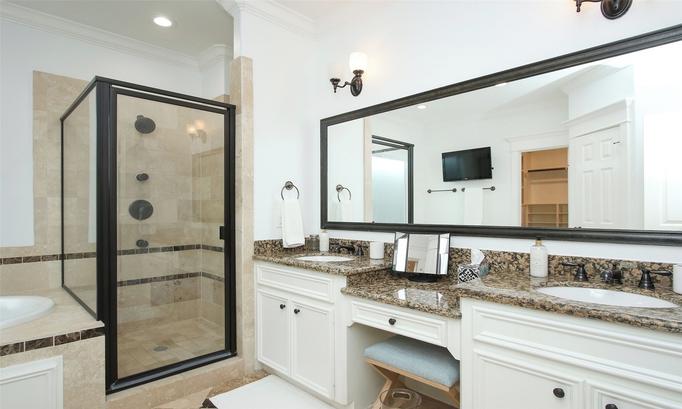 1330 West 25th Street, Unit C Houston, TX 77008 - Photo 19 of 30 a bathroom with a granite countertop sink mirror and double