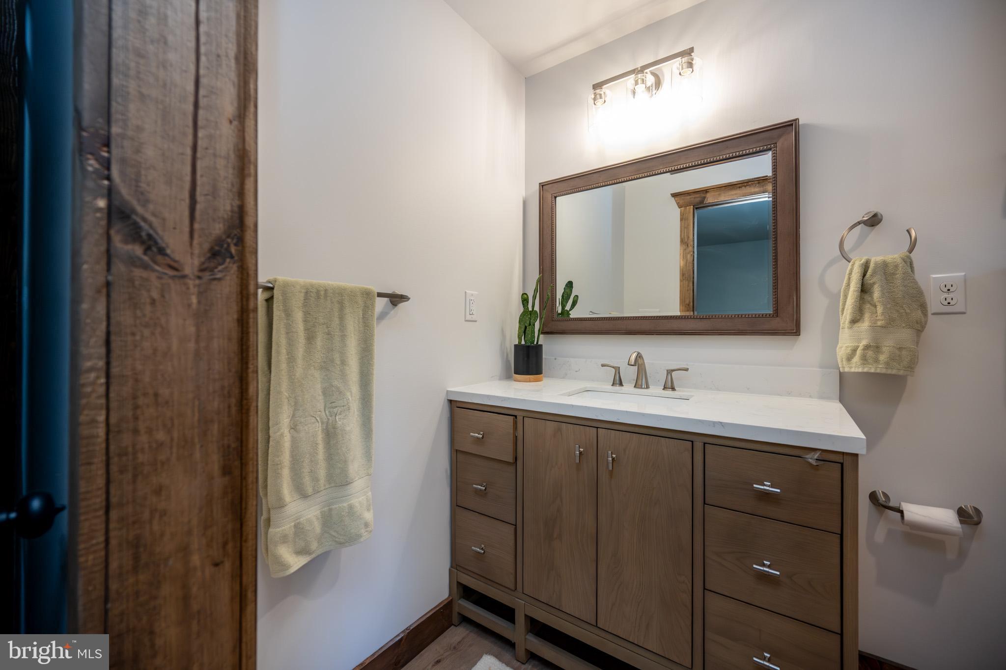 3456 Glendale Road Swanton, MD 21561 - Photo 59 of 93 a bathroom with a double vanity sink and mirror