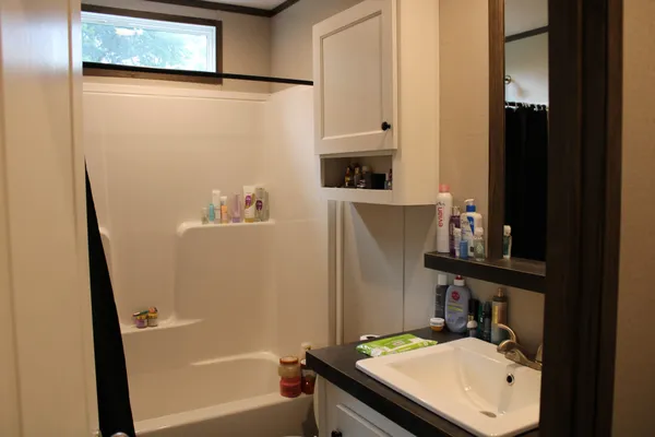 a view of a room with shelves