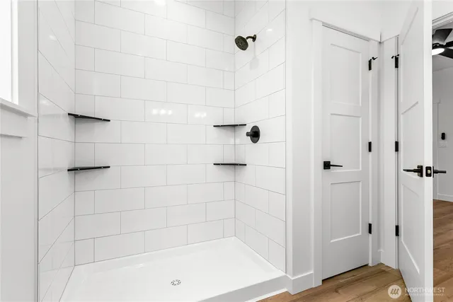 a bathroom with a bathtub