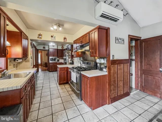 a kitchen with lots of counter top space