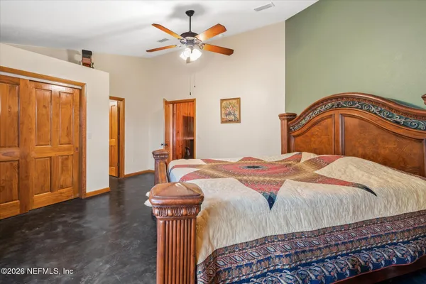 a room with a bed and a table
