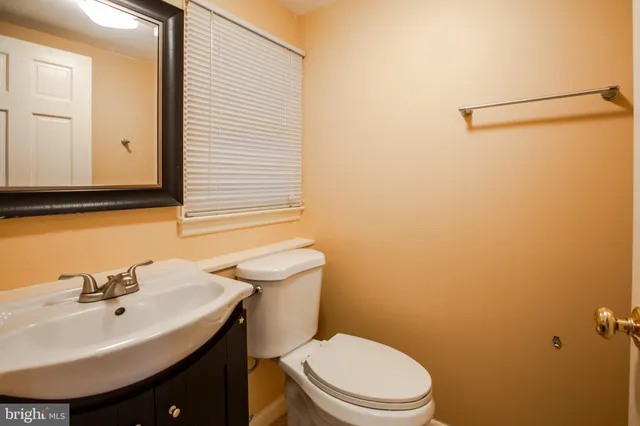 a bathroom with a sink a toilet and mirror