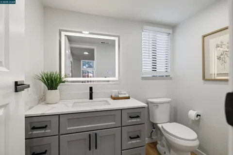 a bathroom with a toilet a sink and mirror