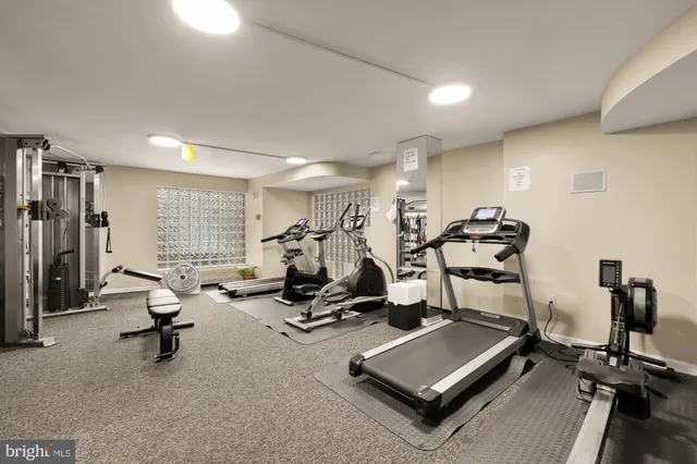 a view of a room with gym equipment