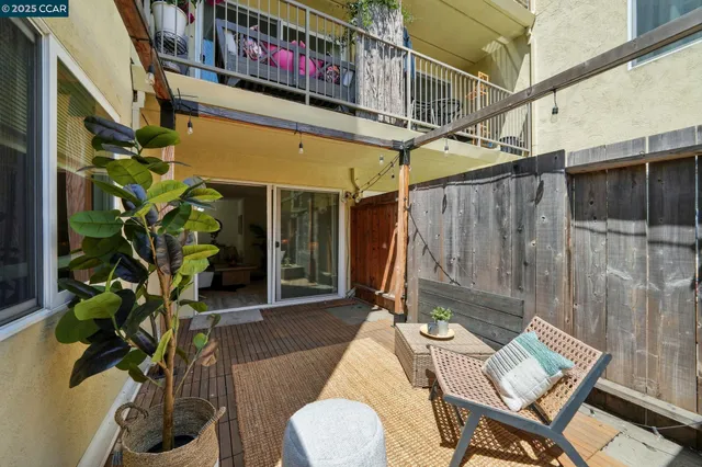 a outdoor seating area with furniture