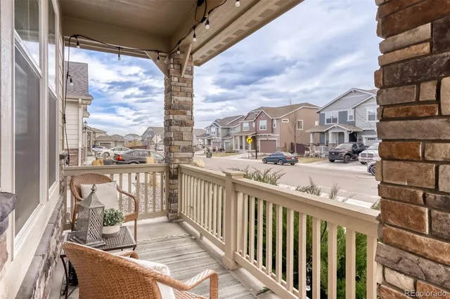 a view of a building from a balcony