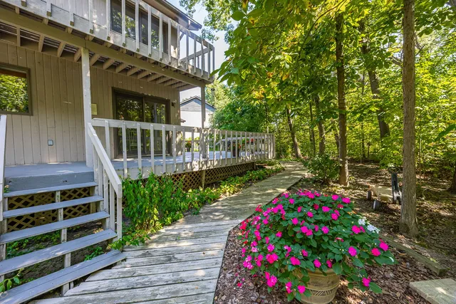 a view of flower garden in front of a house